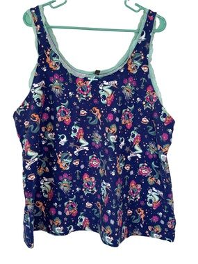 3/$20 Torrid Navy Mermaid Print Pajama Tank Top with Mint Trim